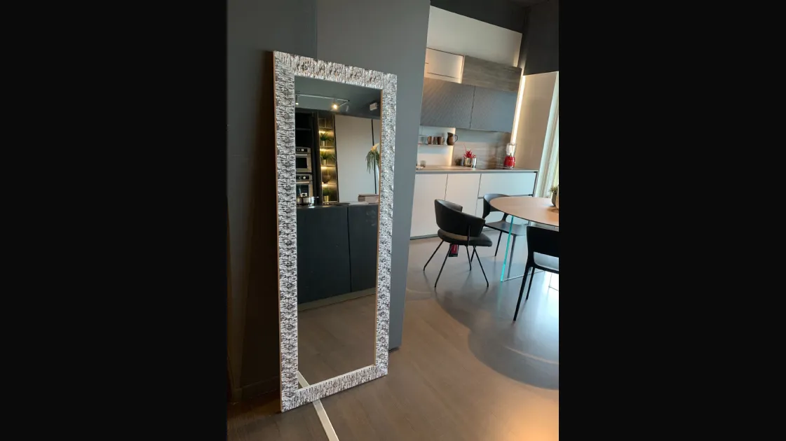 Handcrafted mirror. White/silver striped frame