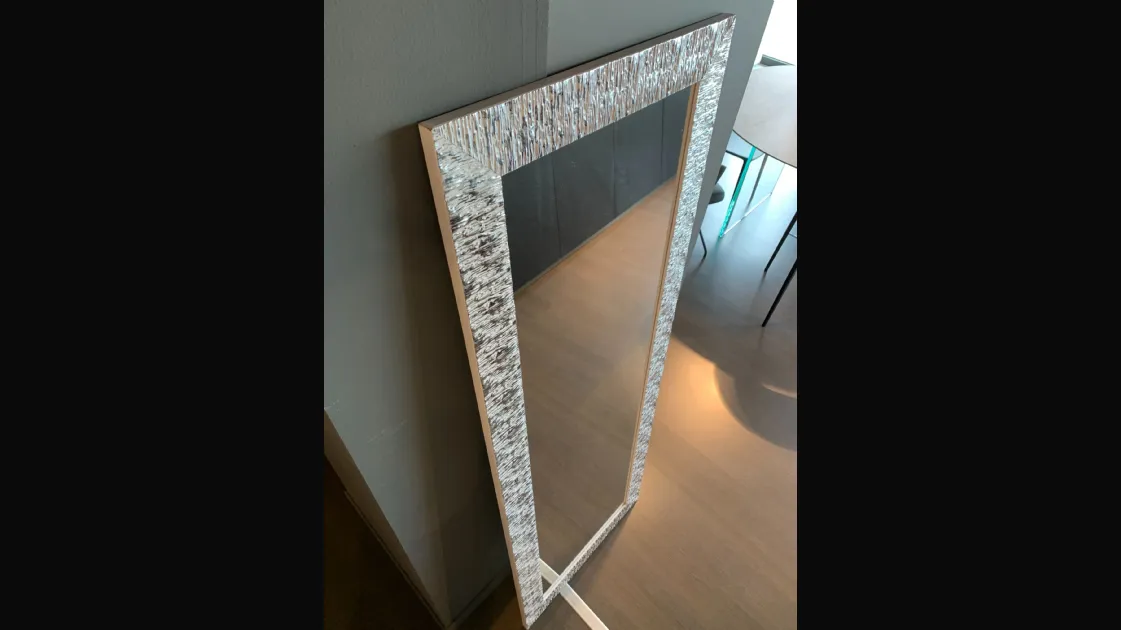 Handcrafted mirror. White/silver striped frame