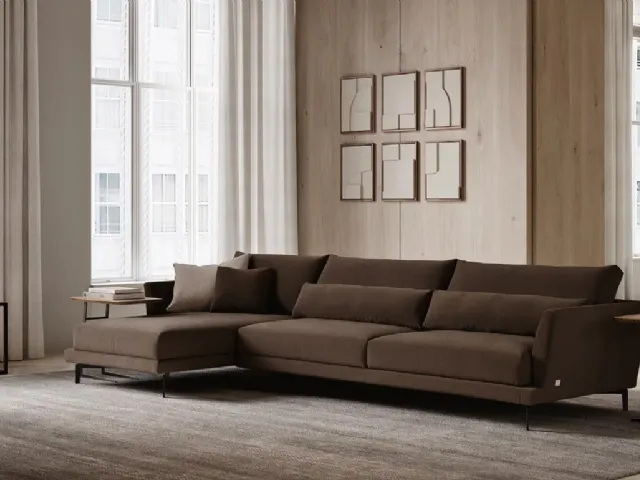 Fabric sofa with chaise longue Elton by Doimo Salotti
