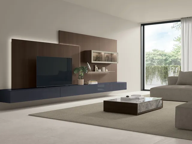 Kenzo coffee table in glass decor and textured oak by Tomasella