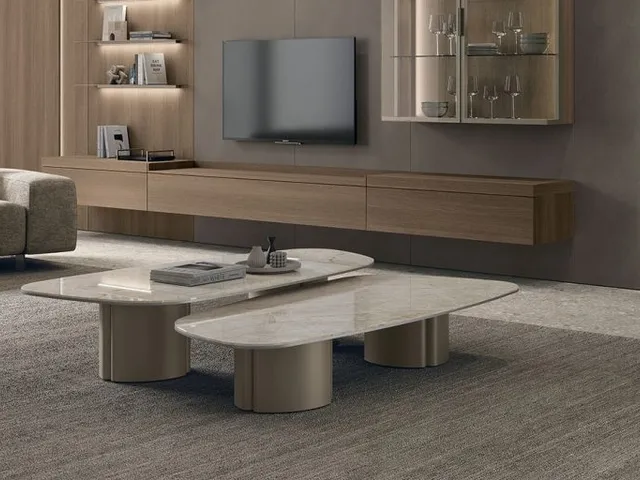 Nemo coffee table with ceramic top by Tomasella.