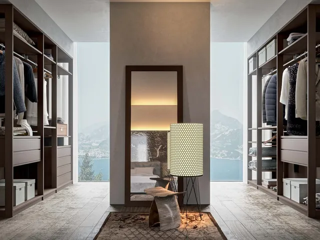 Walk-in closet Wall Domino 09 in matte moka lacquer by Veneran.