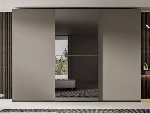 Wardrobe with sliding doors in matte lacquer and mirrored with Veneran's Visual TV.