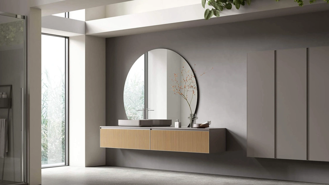 Suspended Bathroom Cabinet Shape 23 in oak by Arcom