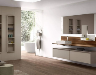 Suspended bathroom cabinet Shape 32 in lacquered glass by Arcom.