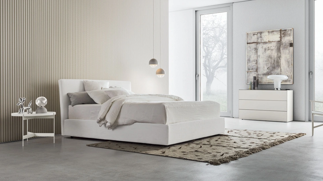 Fabric bed with Beta Up storage box by Pianca.