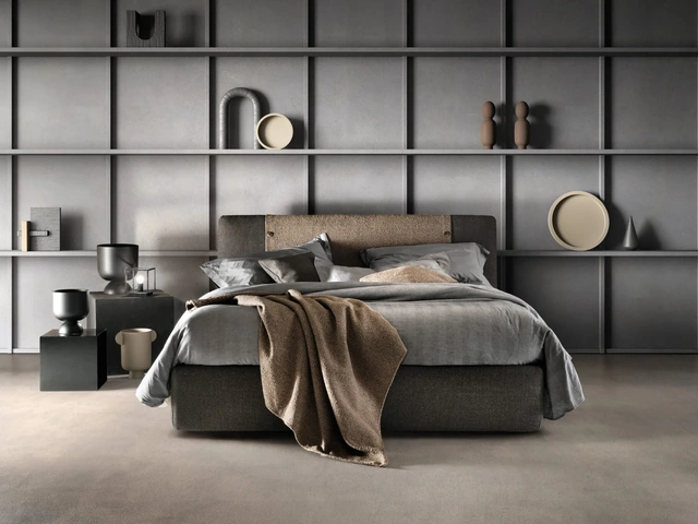 Bed with upholstered Button headboard in fabric by Bside