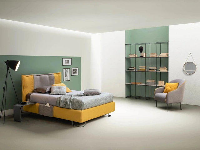 Fabric bed with a headboard in one and a half square Dress by Bside.