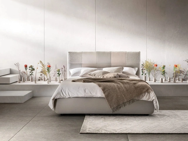 Fabric quilted bed with Essential headboard by Bside.