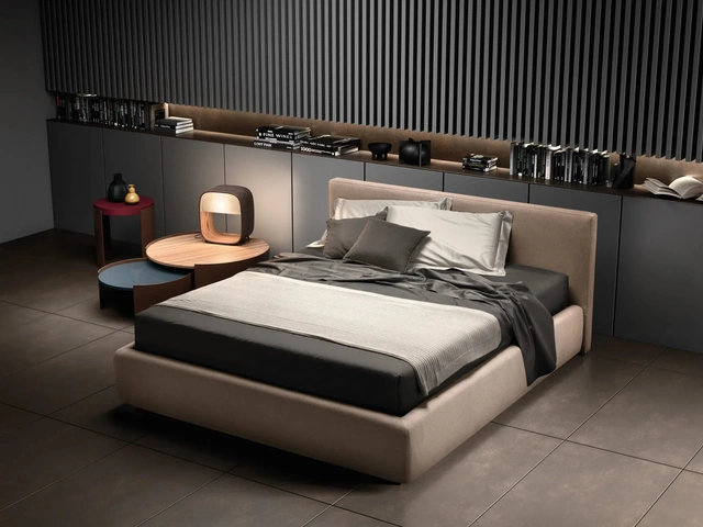 Fabric bed with removable cover and Happy headboard by Bside.