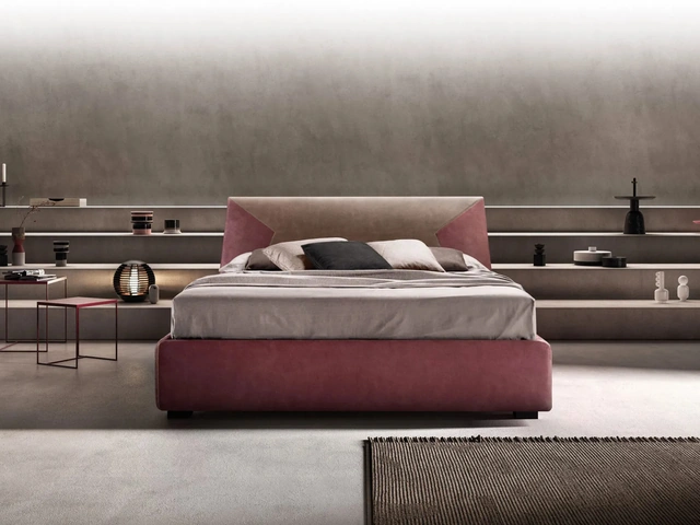 Upholstered fabric bed with JS headboard by Bside.