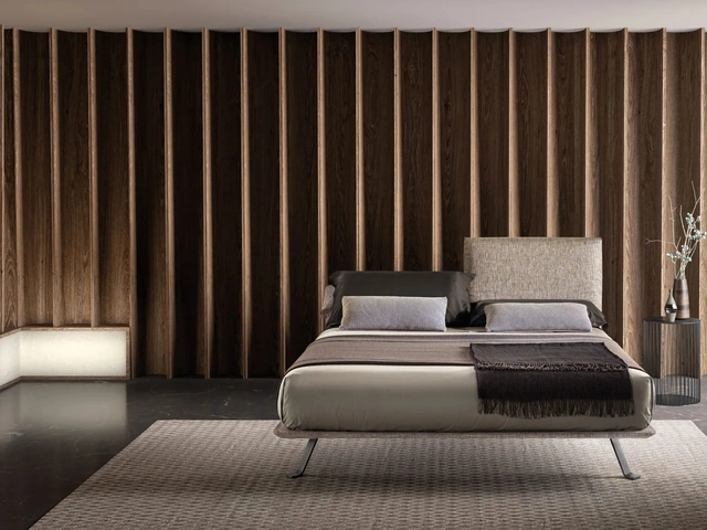 Upholstered fabric bed with adjustable headboard Just by Bside.