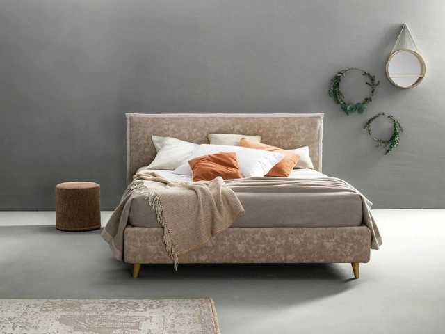 Double bed in fabric with the Truss headboard by Bside.