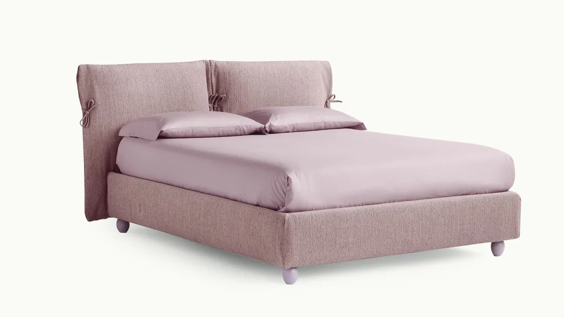 Eden Advance padded bed in fabric with headboard with Noctis flakes.