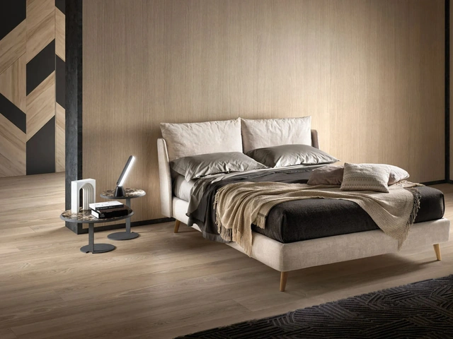 Modern upholstered bed with Fun Double headboard by Bside.
