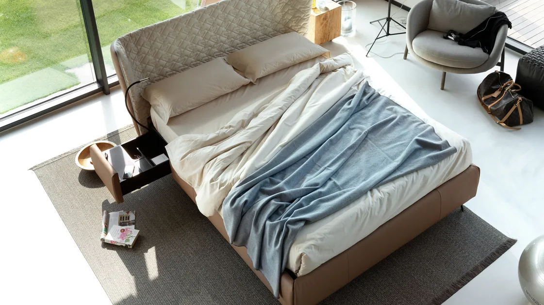 Bed in eco-leather with curved headboard and storage container Leonte by Noctis
