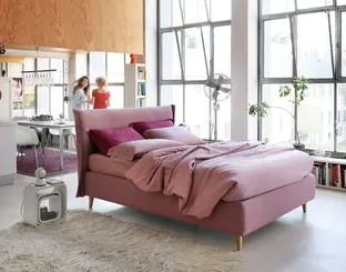 Modern bed, upholstered in fabric, with Osaka headboard by Noctis.