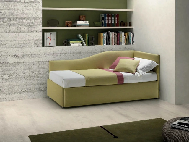 Fabric bed with Twice Shaped Corner Headboard by Bside.