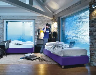 Single fabric Sommier bed by Noctis.