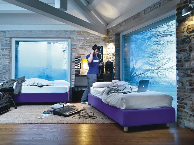 Single fabric Sommier bed by Noctis.
