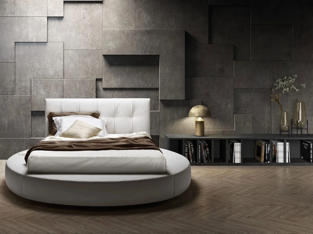 Round bed with quilted headboard Special by Bside