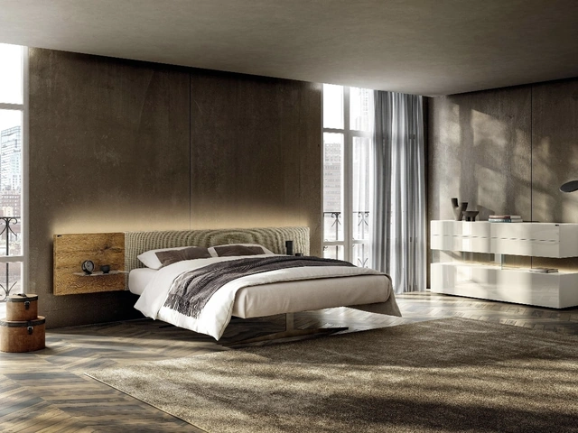 Bed with wooden headboard Steel 1717 by Lago