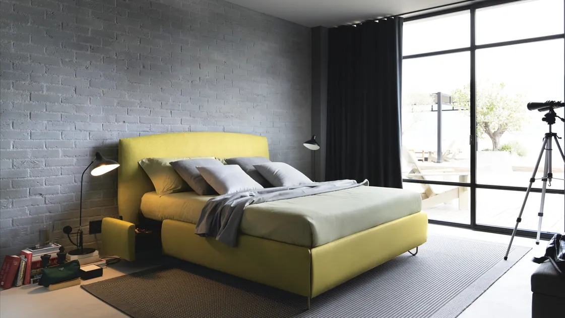 Upholstered fabric bed with storage Sula by Noctis.