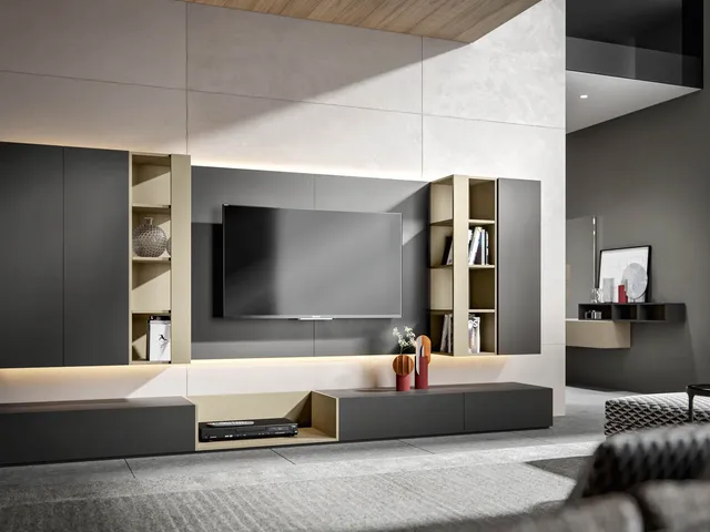 Wall unit Modulo 07 in matte Anthracite lacquered finish by Veneran.