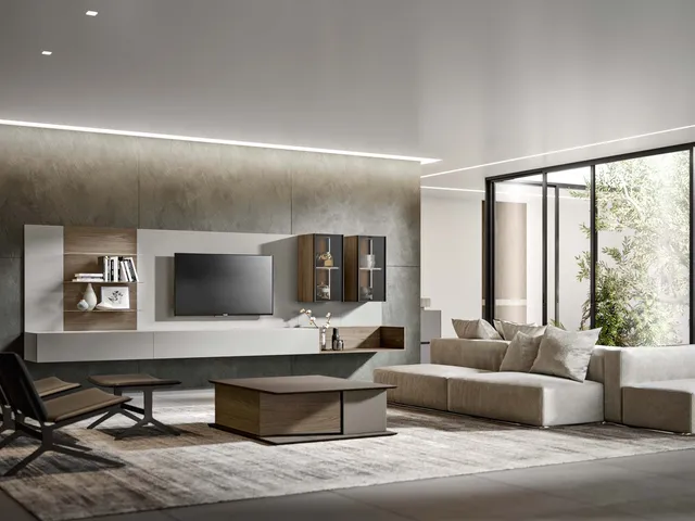 Modular Wall Unit Module 09 in Ossidized Brown Ashwood and Matte Ash Lacquer by Veneran.