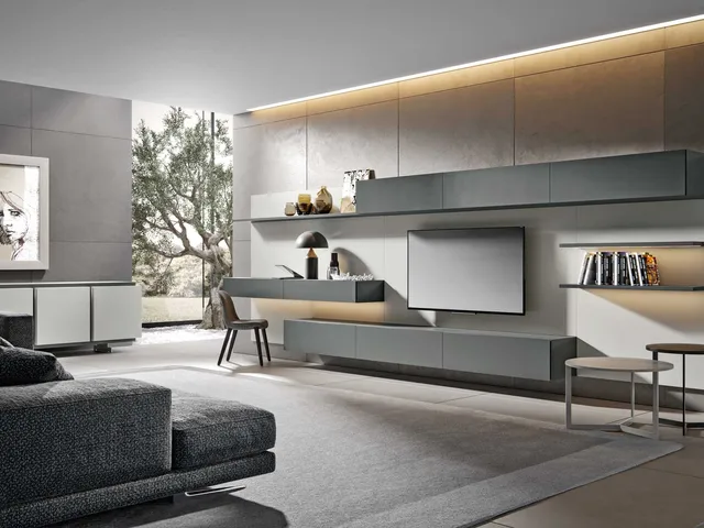 Modulo 10 wall unit in smoked and matte ash lacquered finish by Veneran.