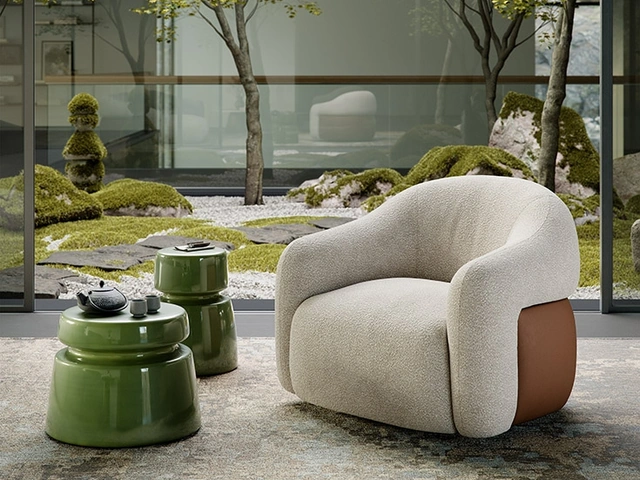 Baldwin Turn fabric armchair with leather detail on the back by Cattelan Italia