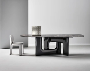 Liaison design table with marble top and polyurethane base by Bonaldo