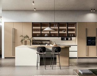Modern Kitchen with Asia 01 Island in Lacquered and Wood by Arredo3