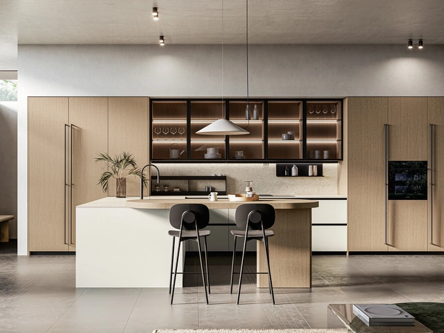 Modern Kitchen with Asia 01 Island in Lacquered and Wood by Arredo3