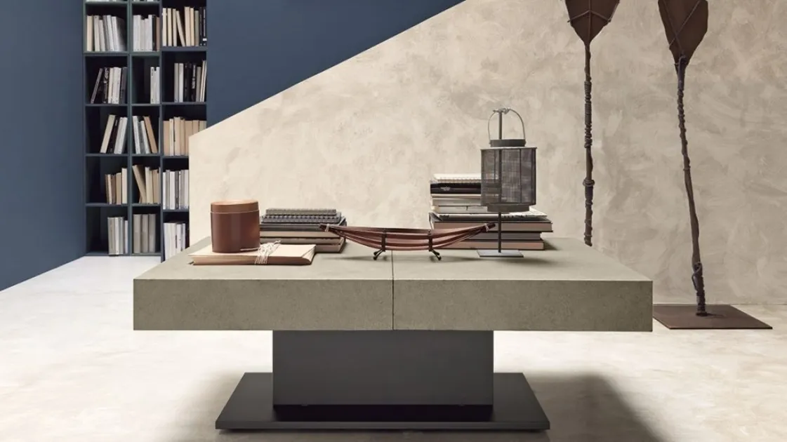 Transformable coffee table with Ares Fold laminated top by Altacom.