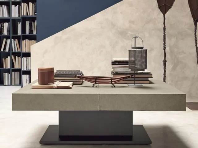 Transformable coffee table with Ares Fold laminated top by Altacom.