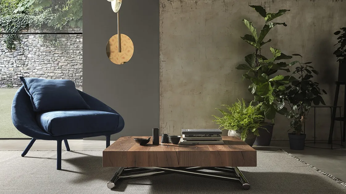 Transformable coffee table with wooden top and metal base Calypso by Altacom.