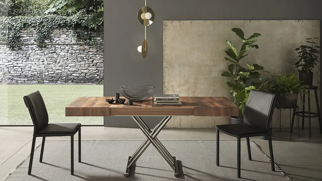 Convertible coffee table with wooden top and metal base Calypso by Altacom.