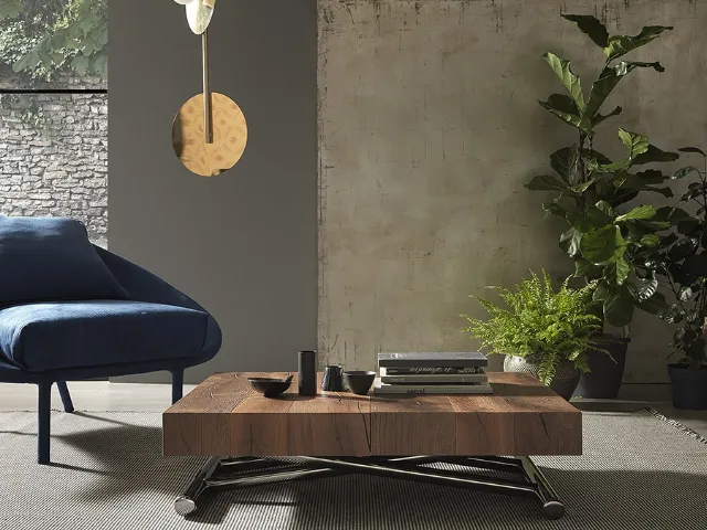 Transformable coffee table with wooden top and metal base Calypso by Altacom.