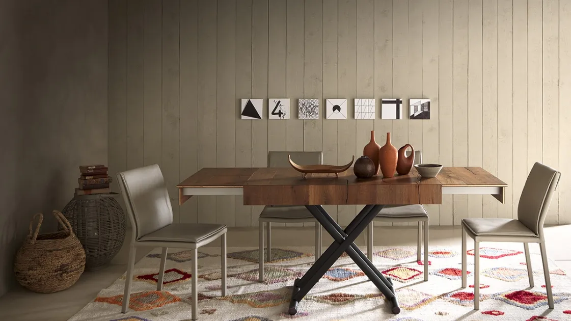 Convertible wooden side table with Double metal base by Altacom.