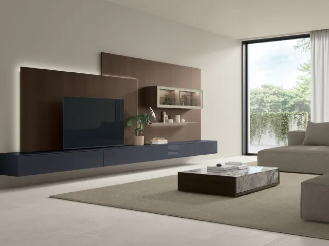 Kenzo coffee table in glass decor and textured oak by Tomasella