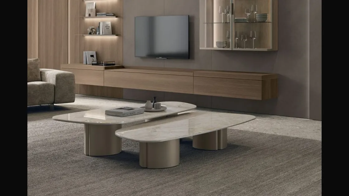 Nemo coffee table with ceramic top by Tomasella.