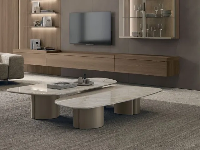 Nemo coffee table with ceramic top by Tomasella.