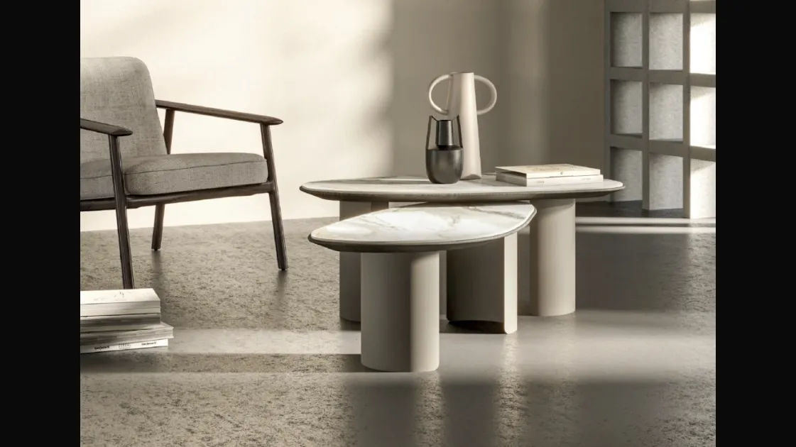 Stone coffee table in porcelain stoneware by Devina Nais