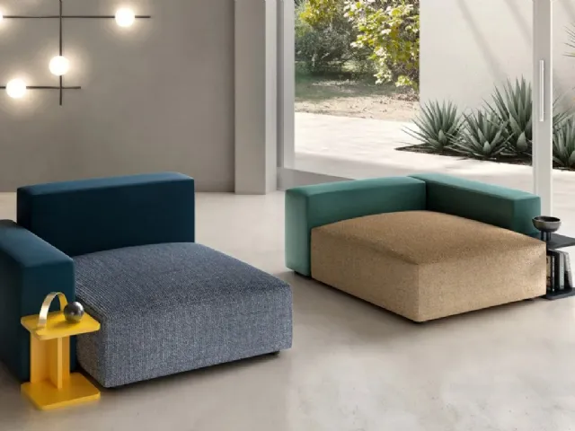 Modular and customizable Tetris poufs by Doimo Salotti.