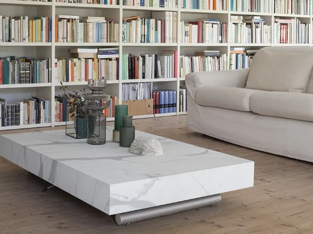 Transformable coffee table with marble effect laminated top Ulisse by Altacom.