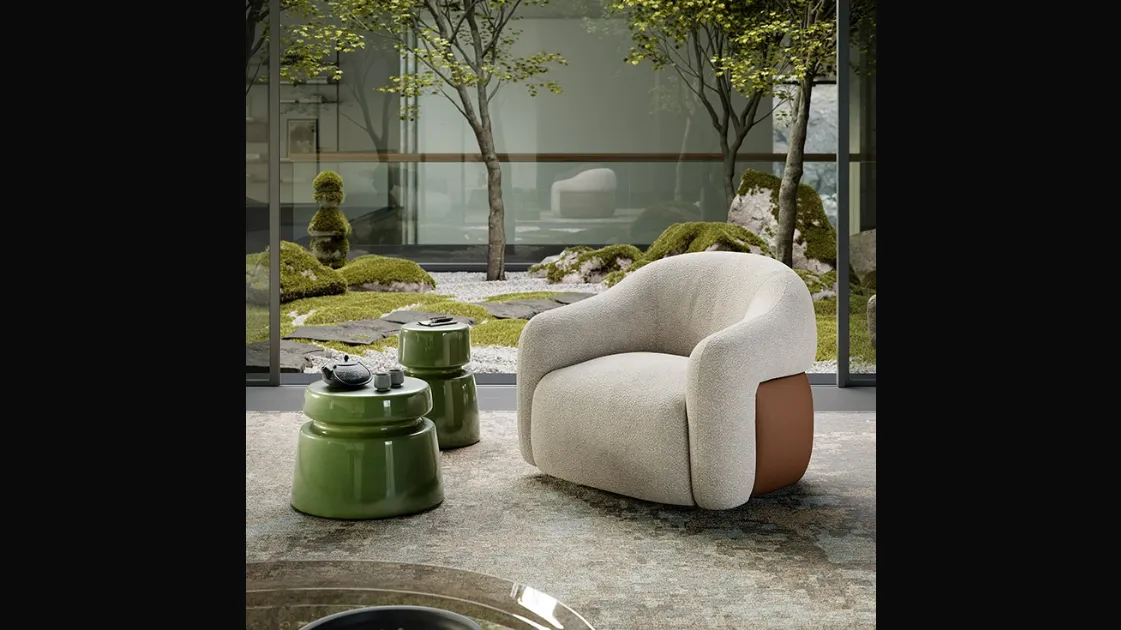 Baldwin Turn fabric armchair with leather detail on the back by Cattelan Italia