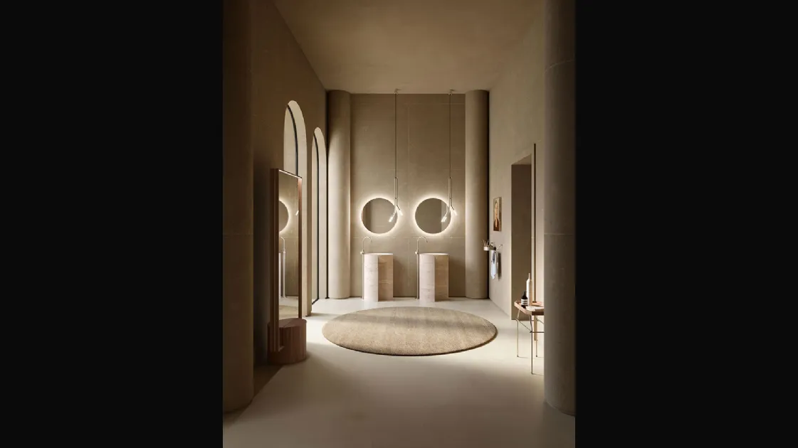 Freestanding washbasin Des Evolution Caramel 01 in Travertine Stone resin by Cerasa.