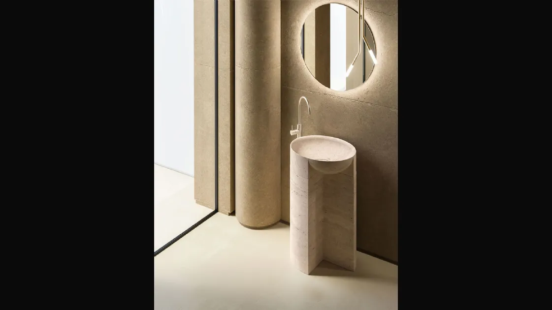 Freestanding sink Des Evolution Caramel 01 in travertine resin stone by Cerasa.