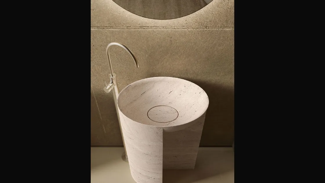 Freestanding Washbasin Des Evolution Caramel 01 in Travertine Stone Resin by Cerasa